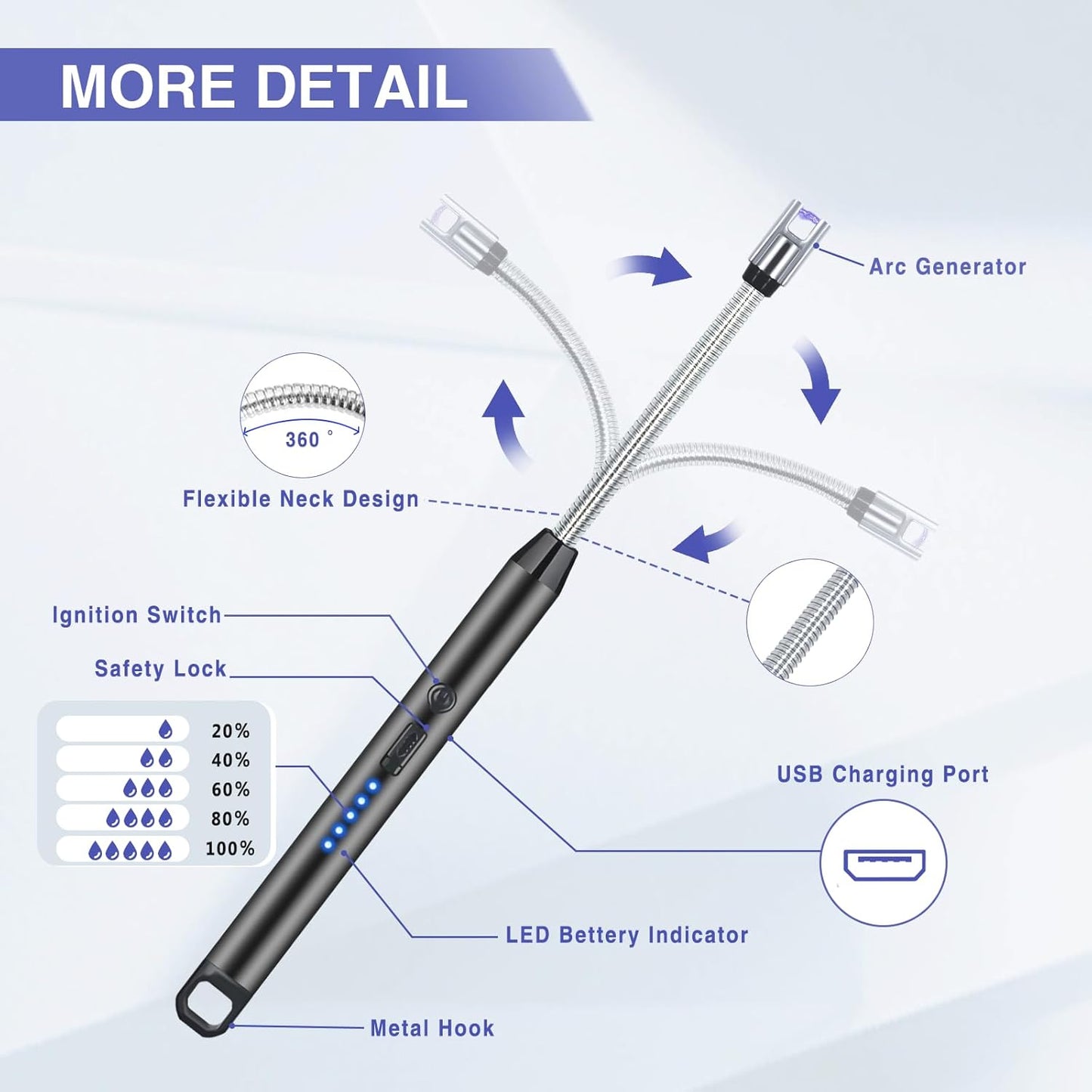 Electric Arc BBQ Lighter | Flexible Neck | Windproof | USB-C Rechargeable | Flameless