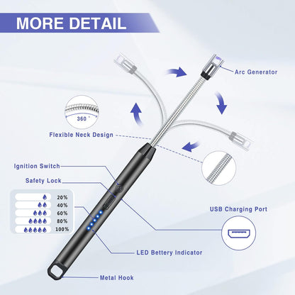 Electric Arc BBQ Lighter | Flexible Neck | Windproof | USB-C Rechargeable | Flameless
