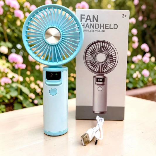 Portable Handheld Mini Fan with Digital Display – 10 Speeds