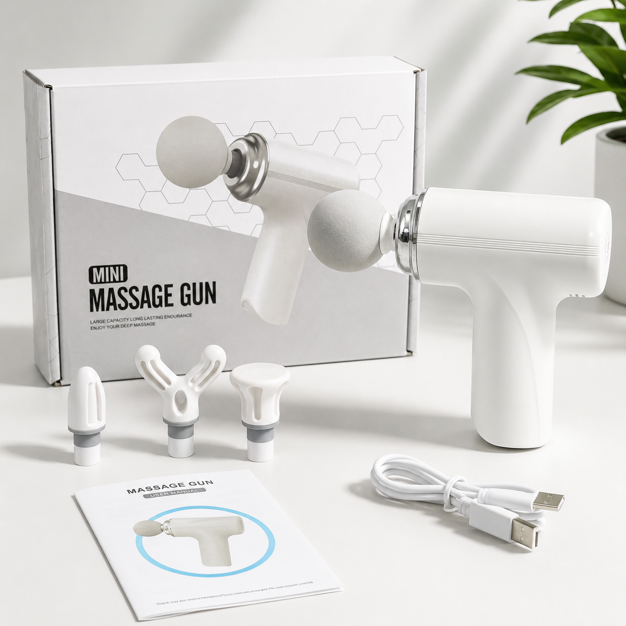 Mini Deep Tissue Massage Gun | Portable | 4 Massage Heads | USB-C Rechargeable
